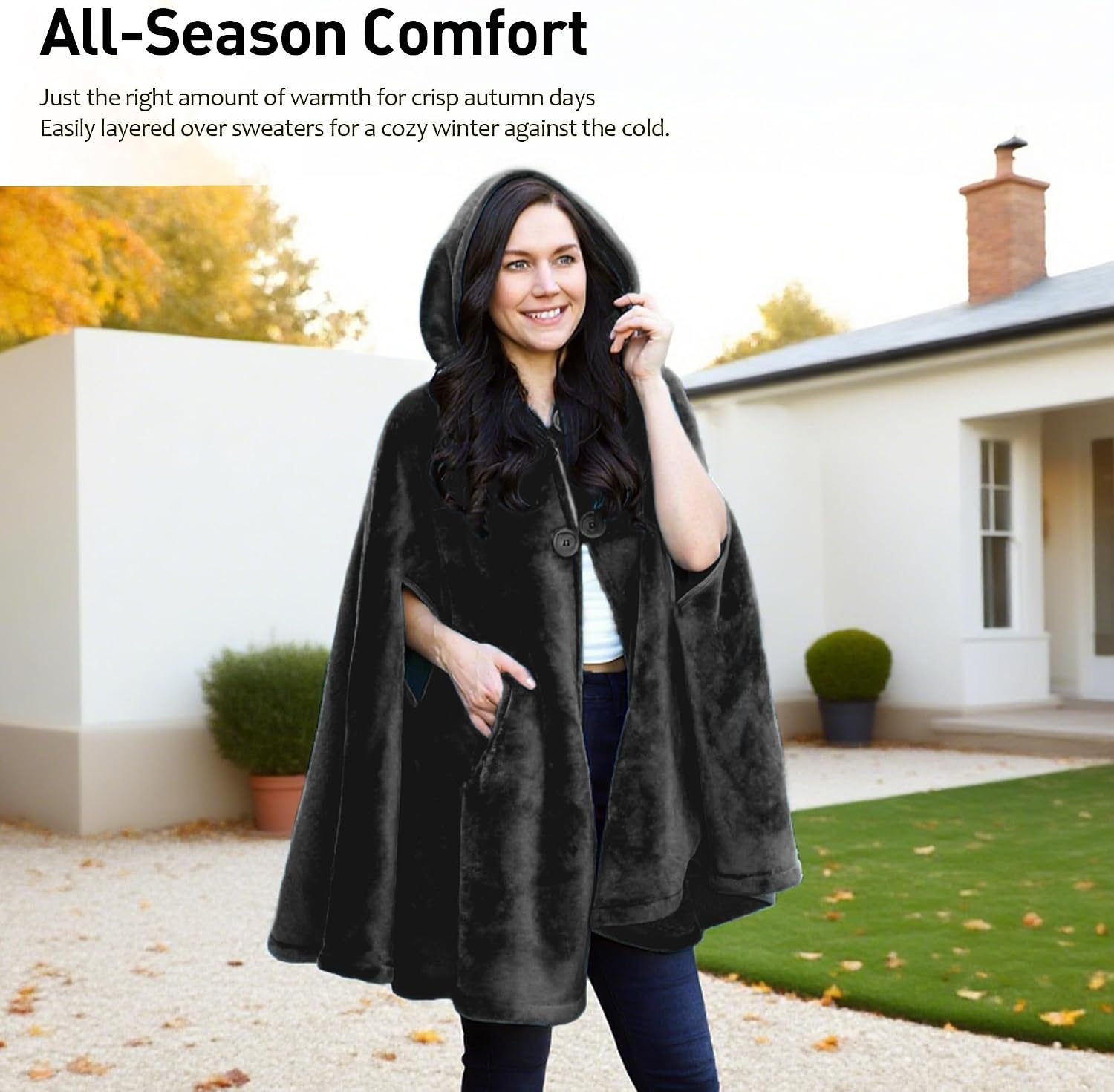image:imageCatalonia Womens Hooded Poncho Cape Oversized Sherpa Fleece Cloak CoatBlack