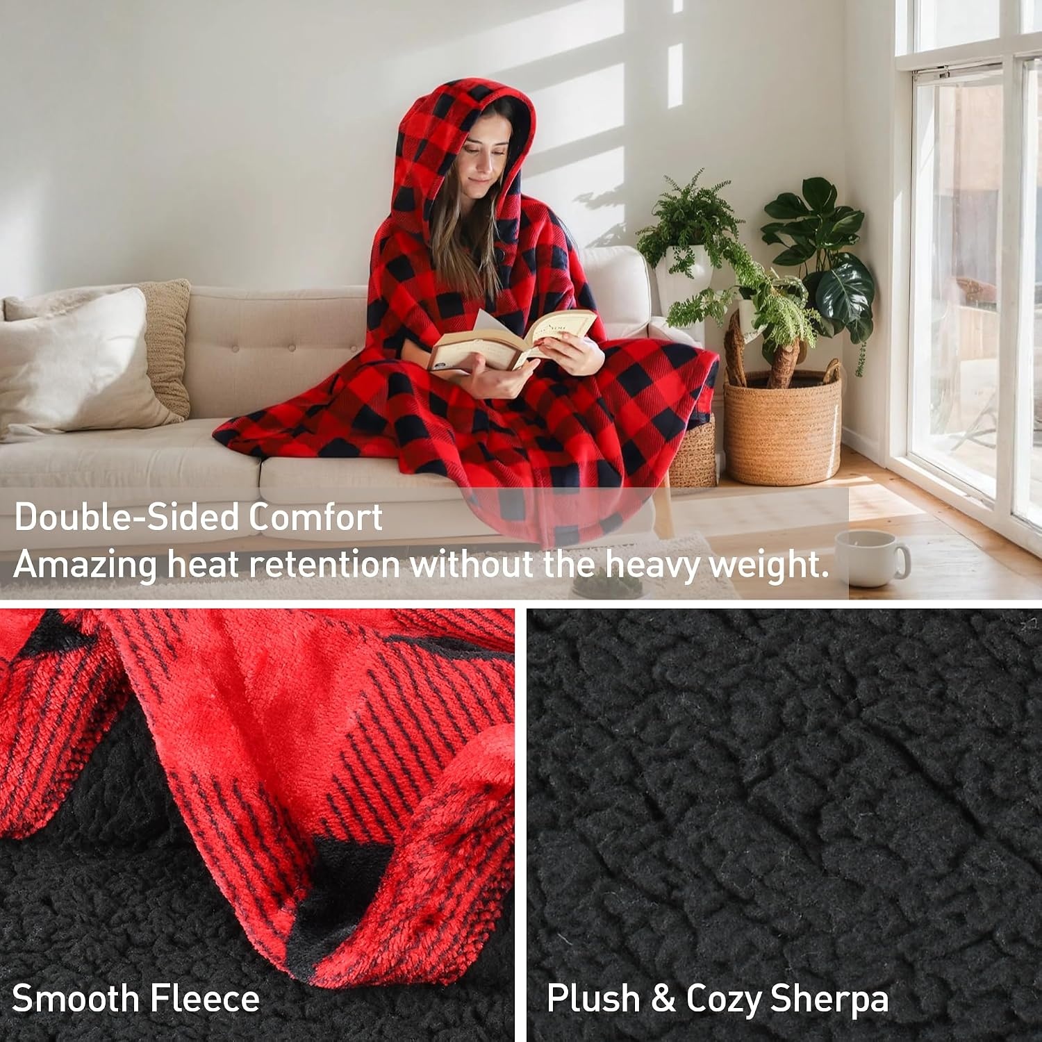 image:imageCatalonia Womens Hooded Poncho Cape Oversized Sherpa Fleece Cloak CoatChecker