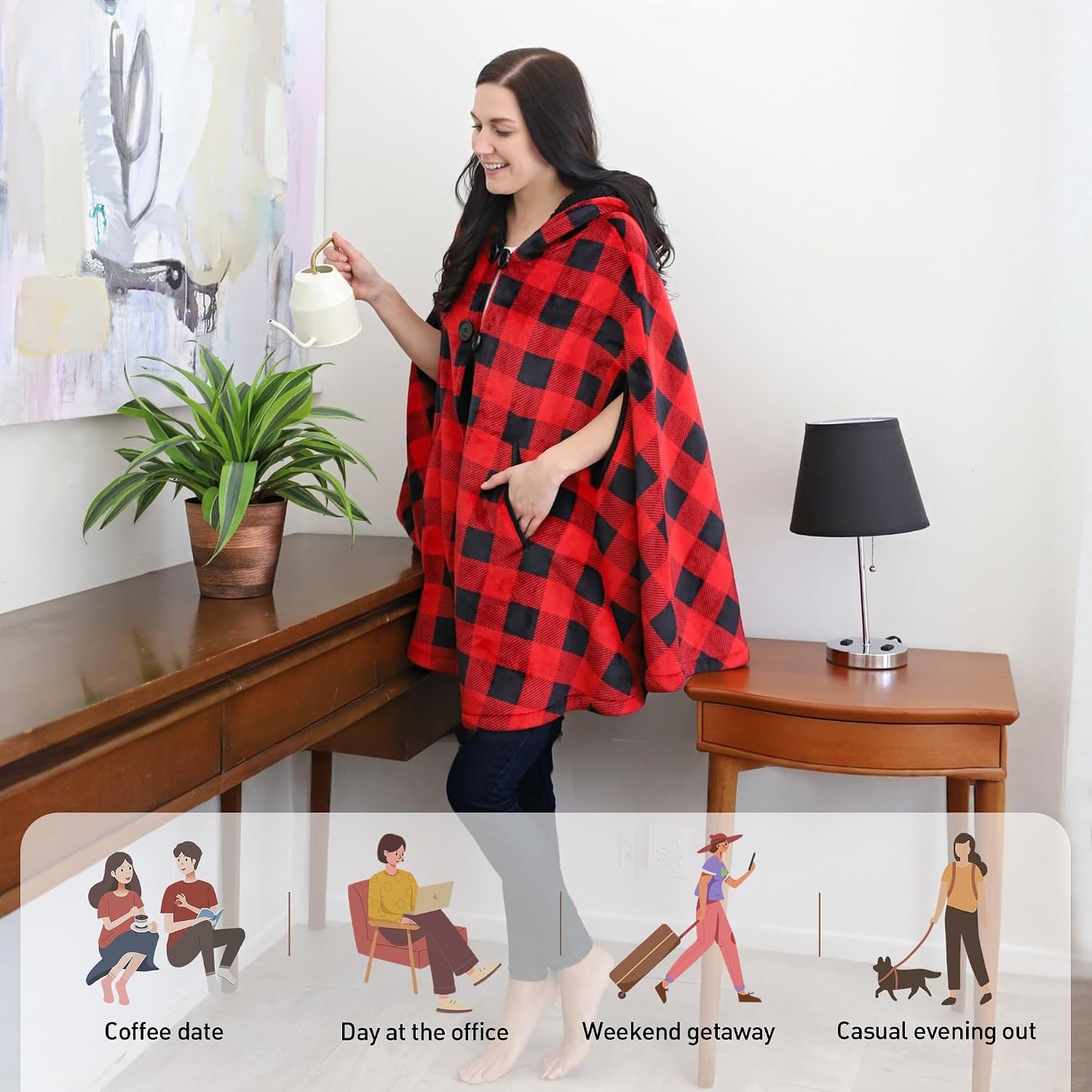 image:imageCatalonia Womens Hooded Poncho Cape Oversized Sherpa Fleece Cloak CoatChecker