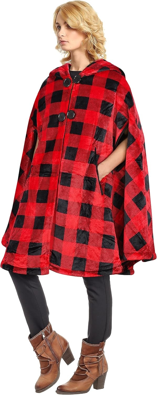 image:imageCatalonia Womens Hooded Poncho Cape Oversized Sherpa Fleece Cloak CoatChecker