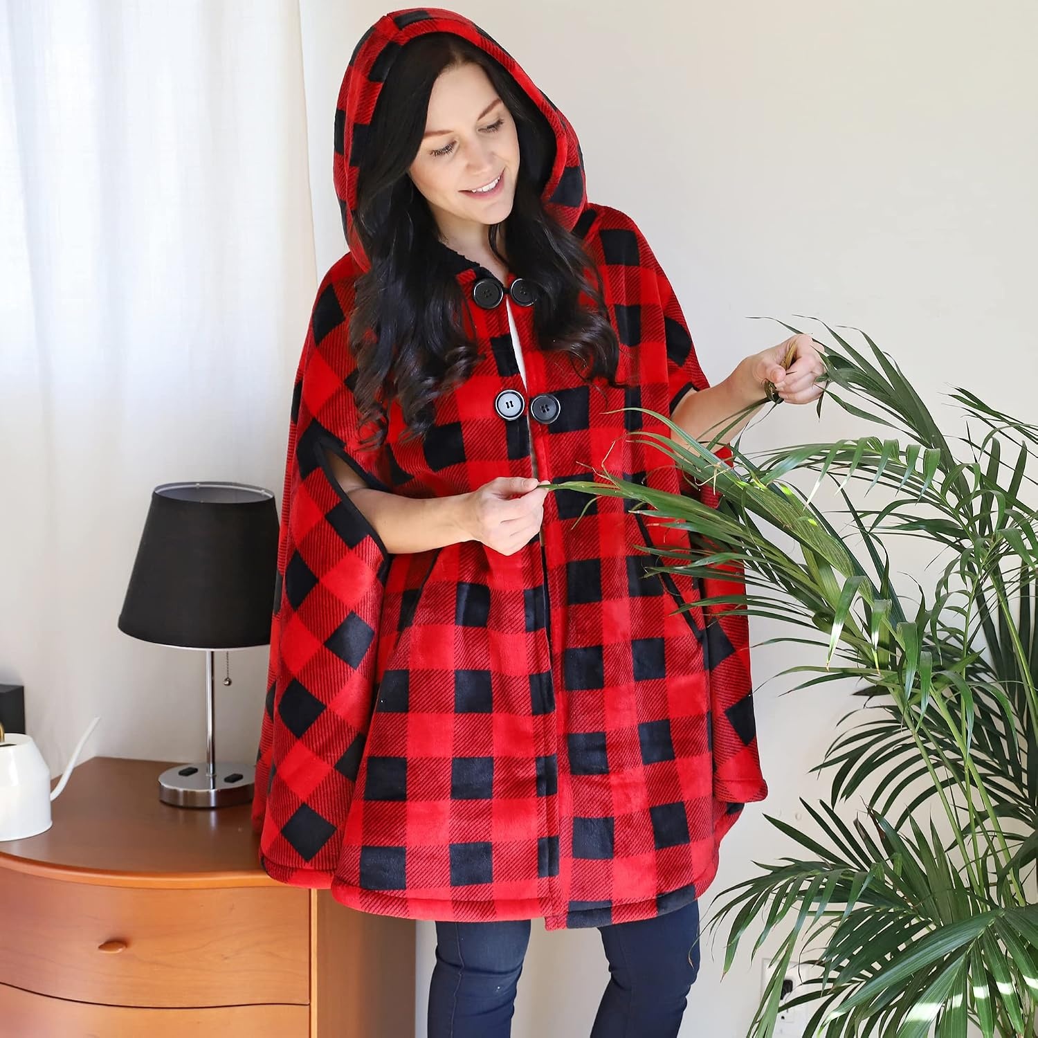 image:imageCatalonia Womens Hooded Poncho Cape Oversized Sherpa Fleece Cloak CoatChecker