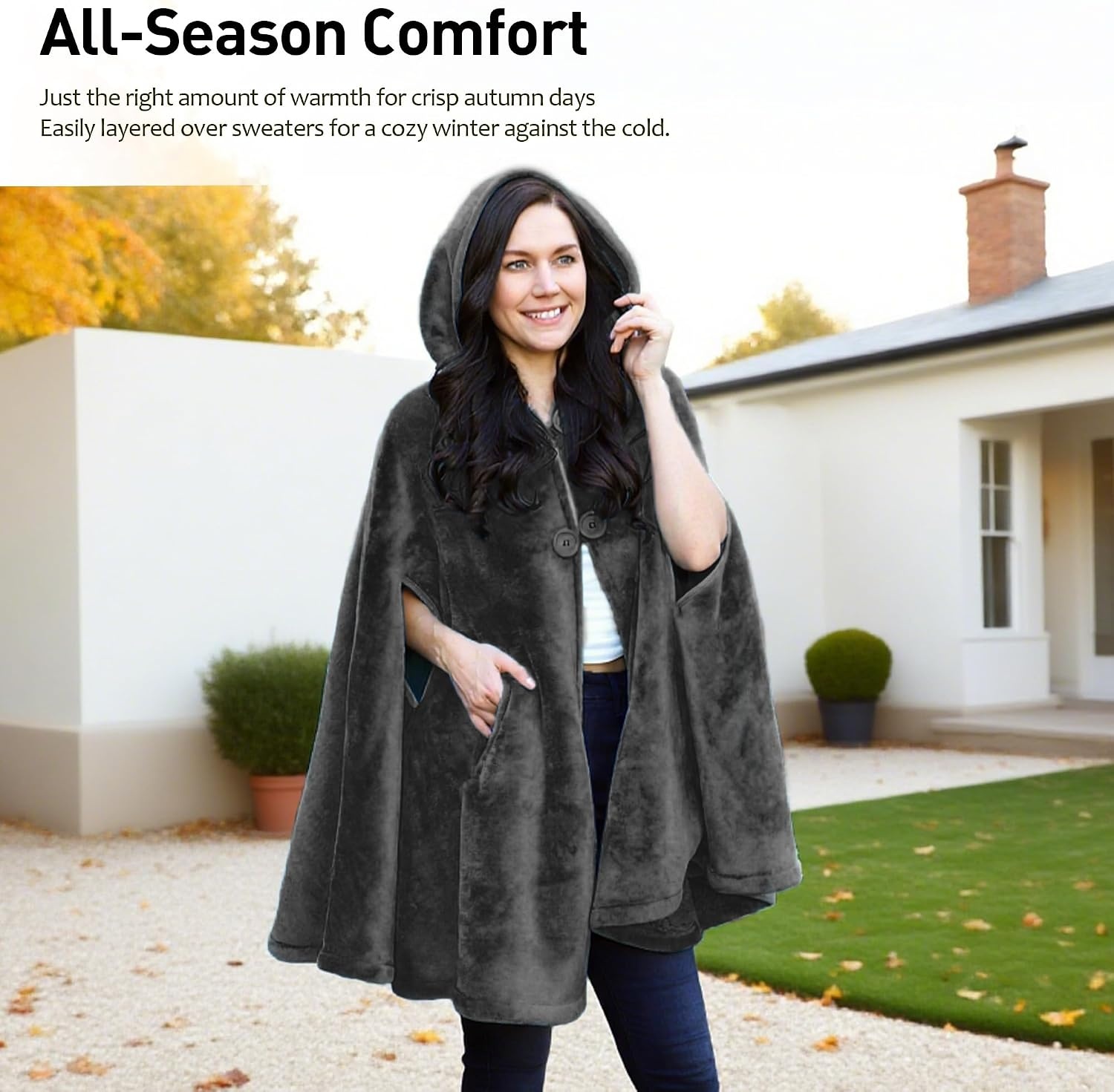 image:imageCatalonia Womens Hooded Poncho Cape Oversized Sherpa Fleece Cloak CoatGrey