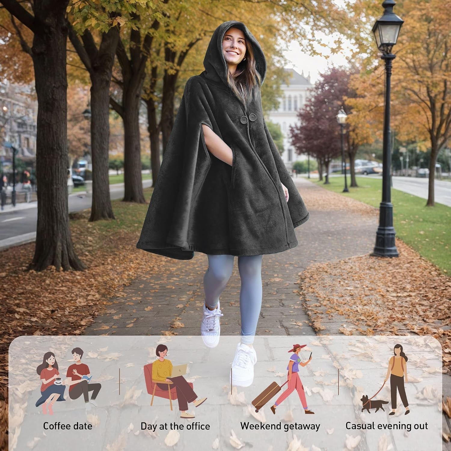 image:imageCatalonia Womens Hooded Poncho Cape Oversized Sherpa Fleece Cloak CoatGrey