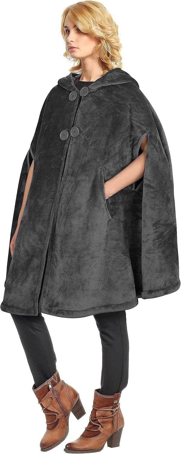 image:imageCatalonia Womens Hooded Poncho Cape Oversized Sherpa Fleece Cloak CoatGrey