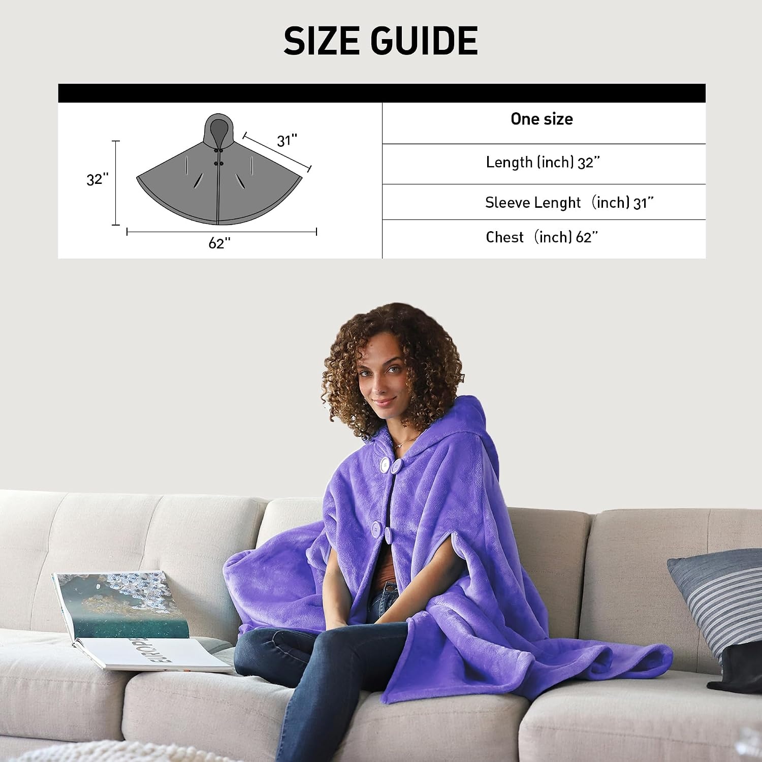 image:imageCatalonia Womens Hooded Poncho Cape Oversized Sherpa Fleece Cloak CoatPurple