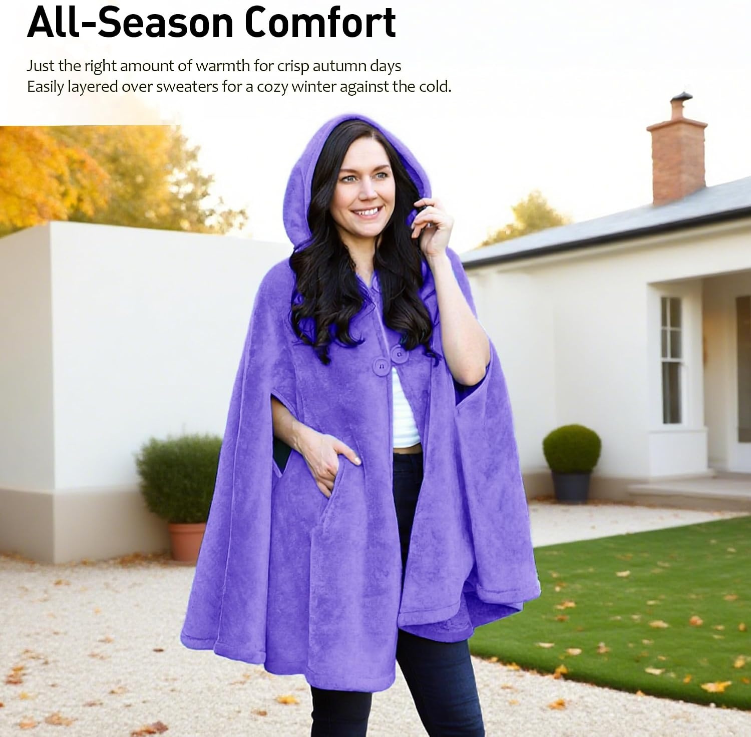 image:imageCatalonia Womens Hooded Poncho Cape Oversized Sherpa Fleece Cloak CoatPurple