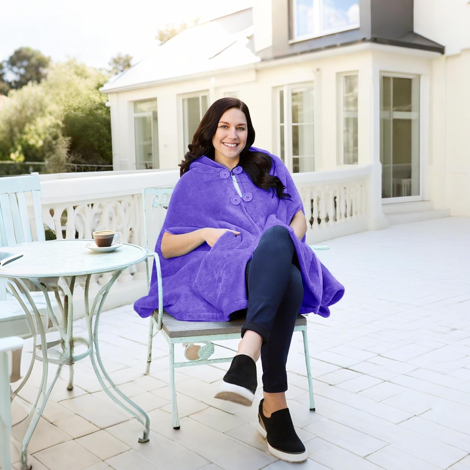 image:imageCatalonia Womens Hooded Poncho Cape Oversized Sherpa Fleece Cloak CoatPurple
