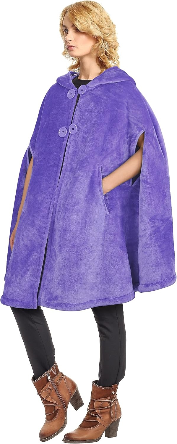 image:imageCatalonia Womens Hooded Poncho Cape Oversized Sherpa Fleece Cloak CoatPurple