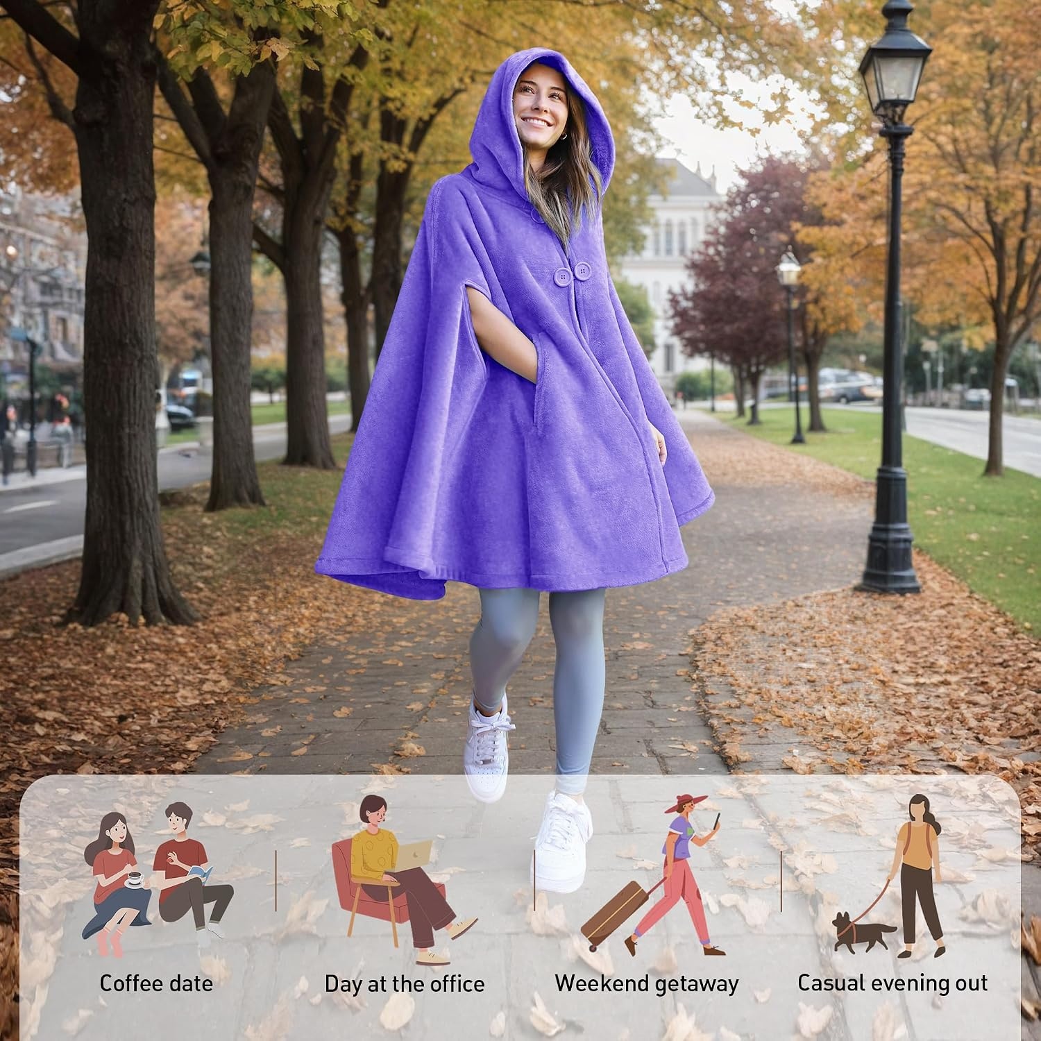 image:imageCatalonia Womens Hooded Poncho Cape Oversized Sherpa Fleece Cloak CoatPurple