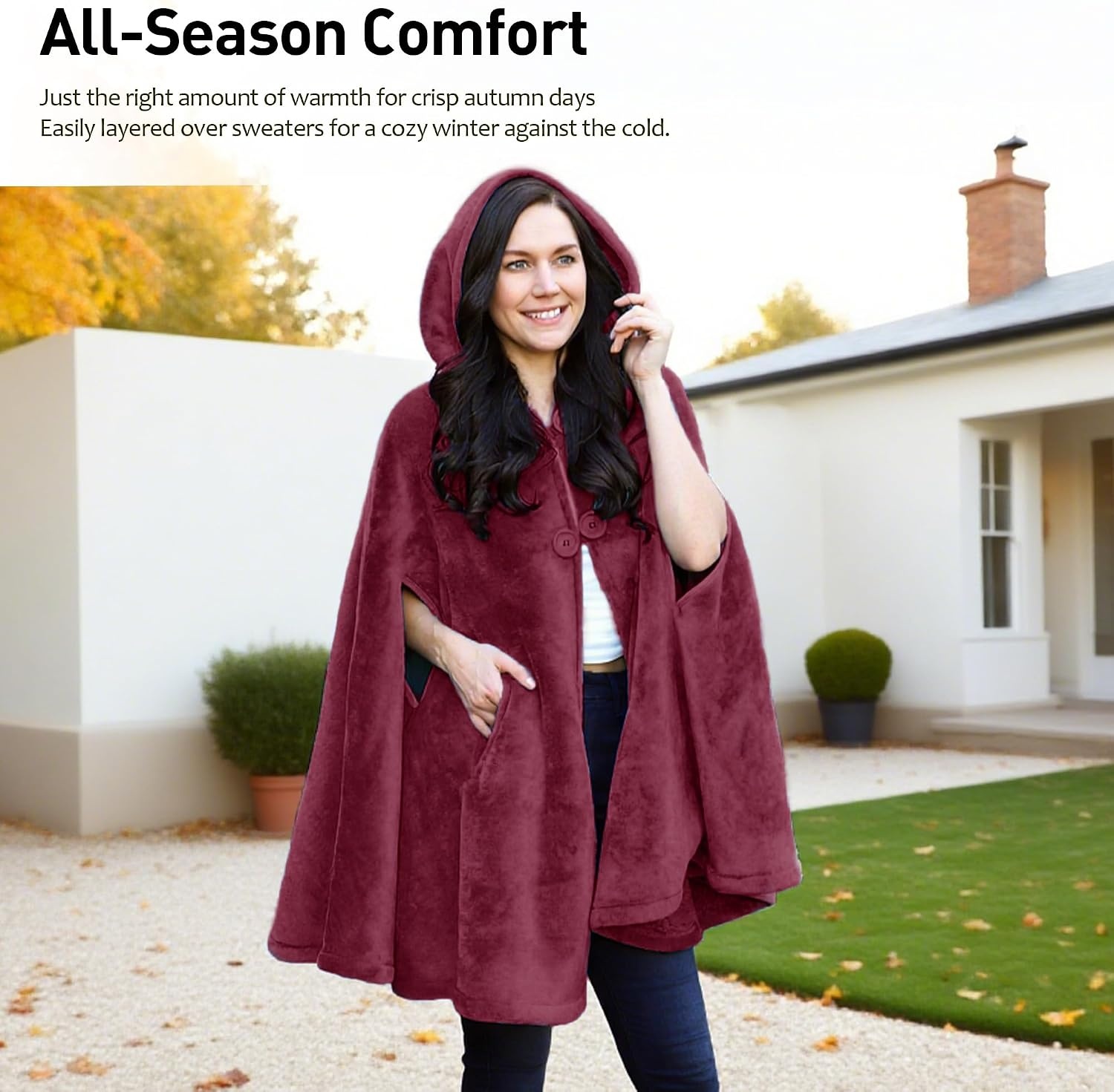 image:imageCatalonia Womens Hooded Poncho Cape Oversized Sherpa Fleece Cloak CoatWine