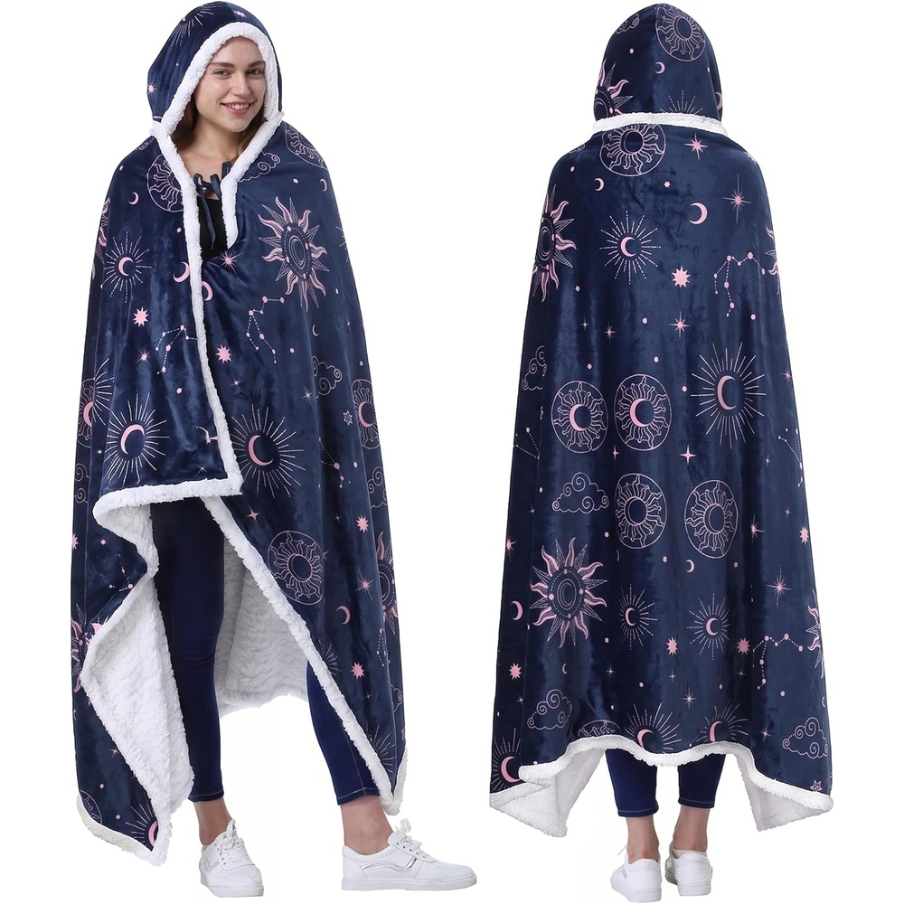 image:imageCatalonia Womens Hooded Blanket Poncho Wearable Blanket with Hand PocketsAstrology Navy