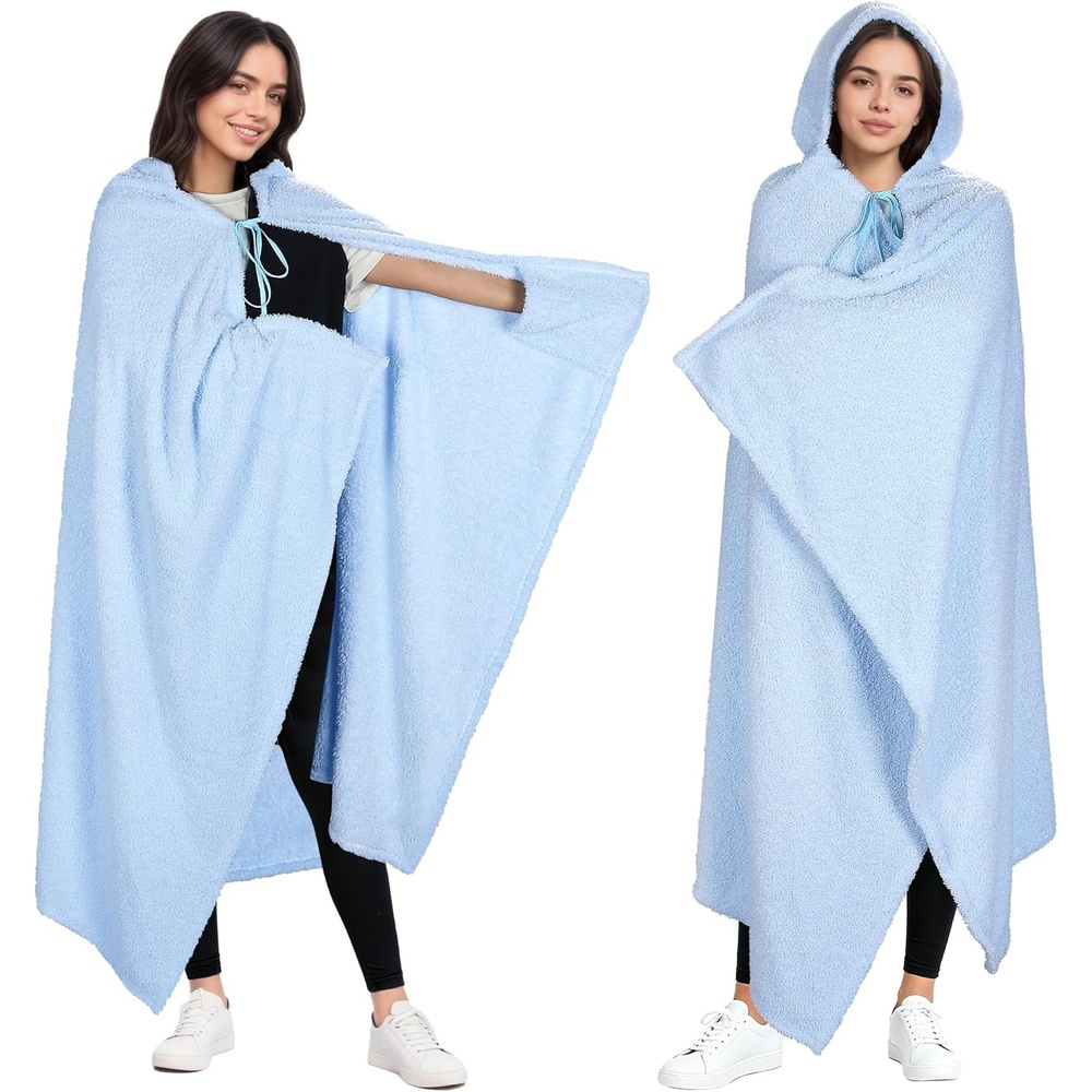 image:imageCatalonia Womens Hooded Blanket Poncho Wearable Blanket with Hand PocketsBlue