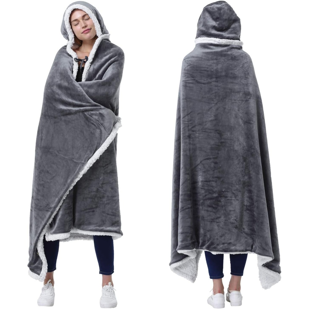 image:imageCatalonia Womens Hooded Blanket Poncho Wearable Blanket with Hand PocketsGrey