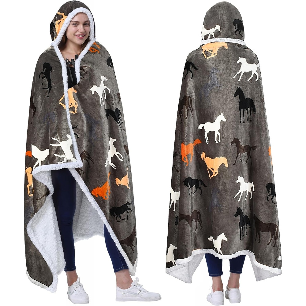 image:imageCatalonia Womens Hooded Blanket Poncho Wearable Blanket with Hand PocketsHorse