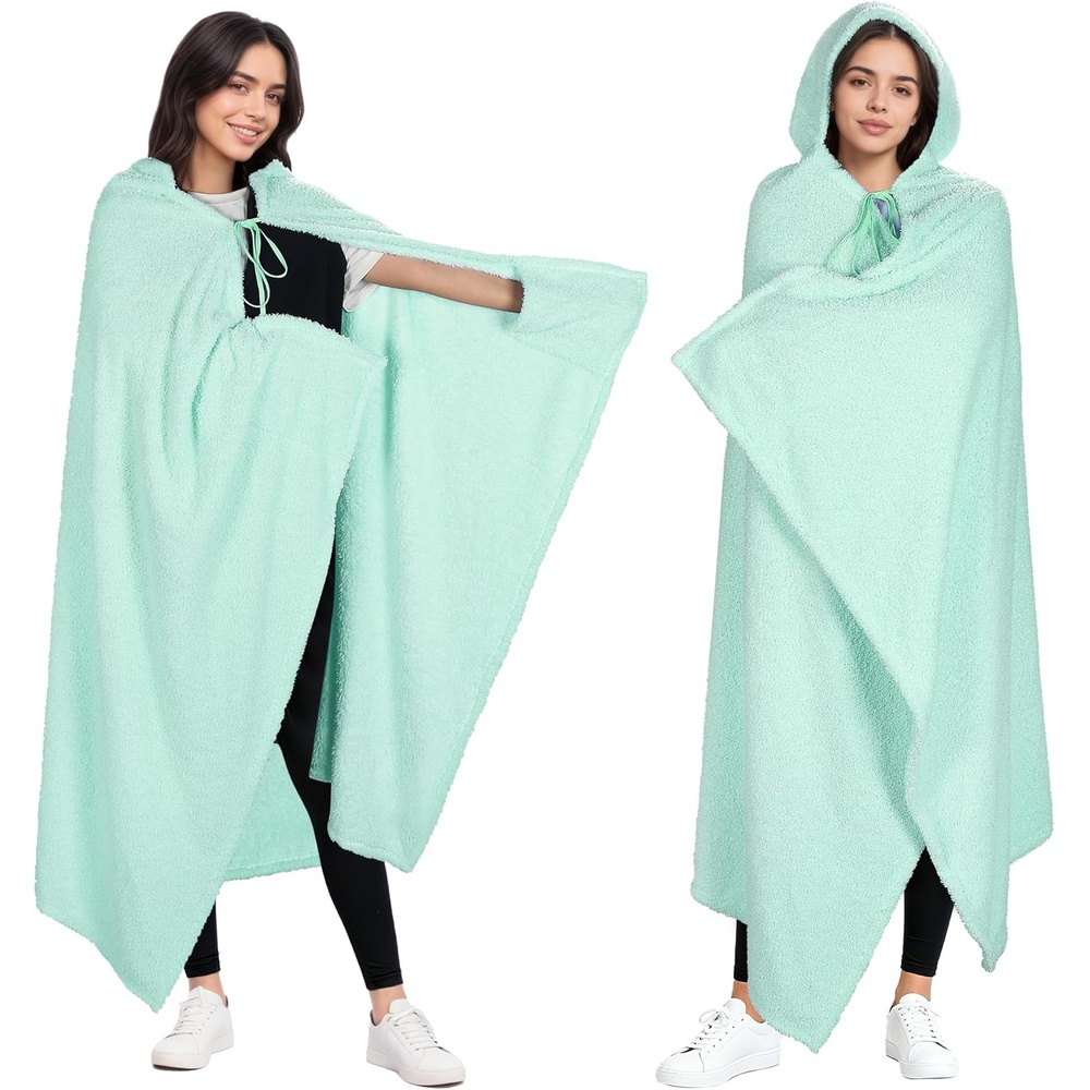 image:imageCatalonia Womens Hooded Blanket Poncho Wearable Blanket with Hand PocketsMint Green