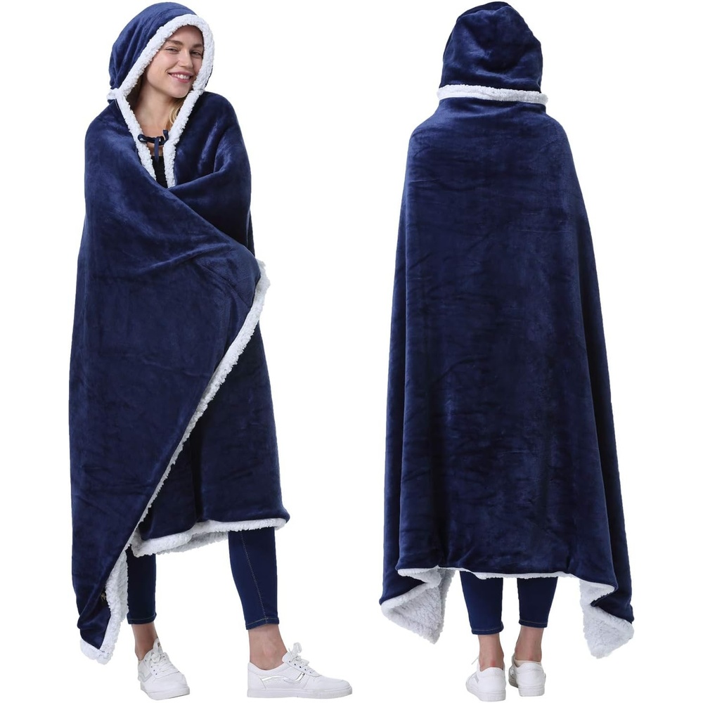 image:imageCatalonia Womens Hooded Blanket Poncho Wearable Blanket with Hand PocketsNavy