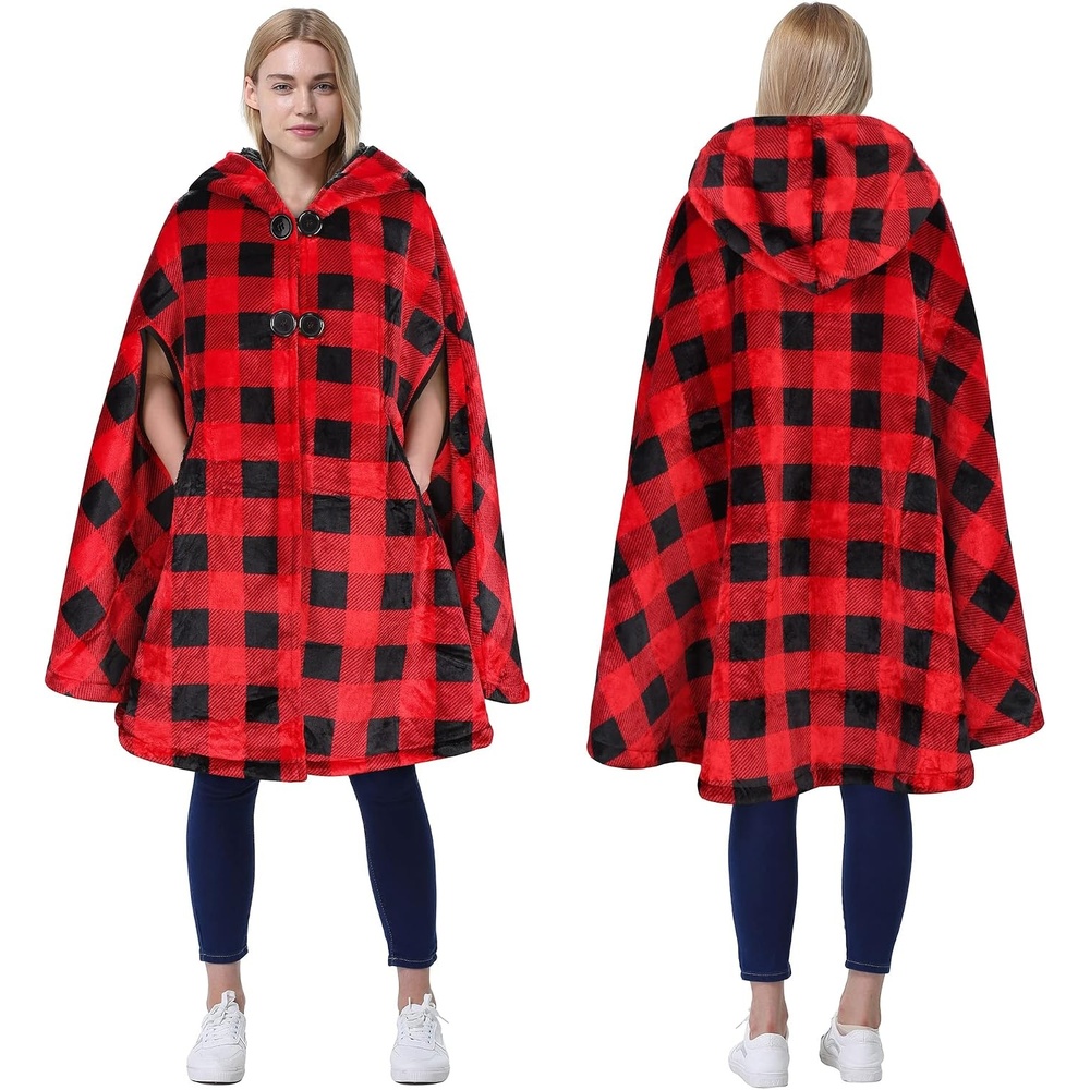 image:imageCatalonia Womens Hooded Poncho Cape Oversized Sherpa Fleece Cloak CoatChecker