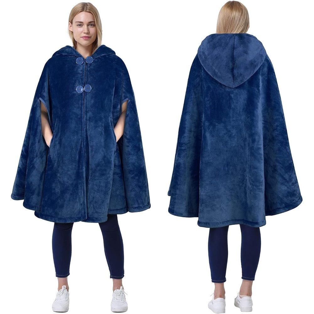 image:imageCatalonia Womens Hooded Poncho Cape Oversized Sherpa Fleece Cloak CoatNavy