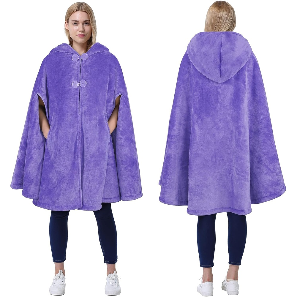 image:imageCatalonia Womens Hooded Poncho Cape Oversized Sherpa Fleece Cloak CoatPurple