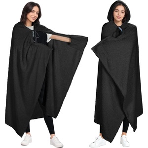 Catalonia Women’s Hooded Blanket Poncho, Wearable Blanket with Hand Pockets(Black)