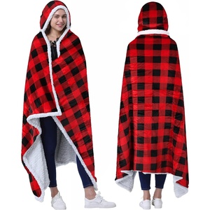 Catalonia Women’s Hooded Blanket Poncho, Wearable Blanket with Hand Pockets(Checker)