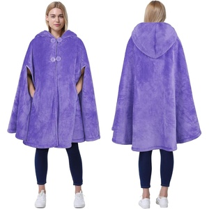 Catalonia Women’s Hooded Poncho Cape, Oversized Sherpa Fleece Cloak Coat(Purple)
