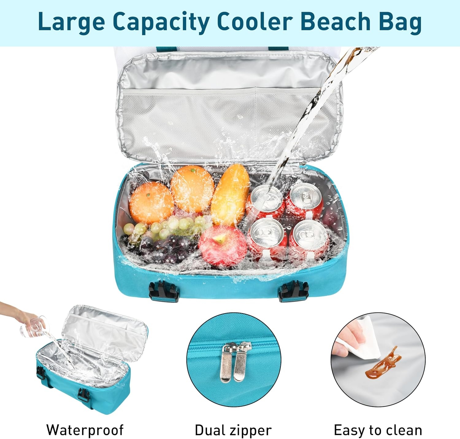 image:imageCatalonia Large Beach Tote Bag with Cooler Bag Mesh Carryall for WomenAqua