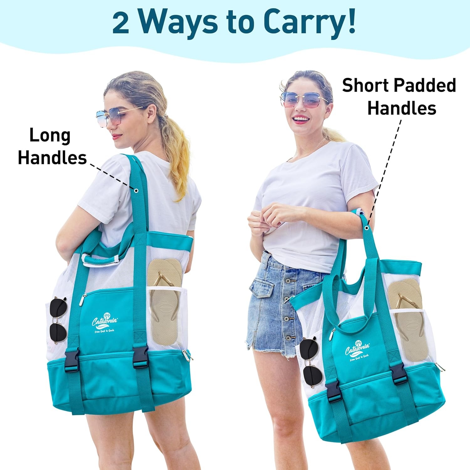 image:imageCatalonia Large Beach Tote Bag with Cooler Bag Mesh Carryall for WomenAqua