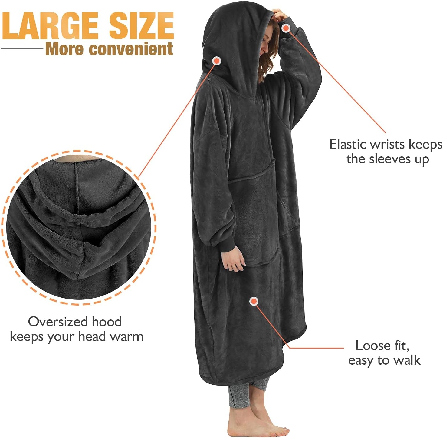 image:imageCatalonia Oversized Hoodie Blanket Sweatshirt Extra Long Comfortable Sherpa Lounging Pullover