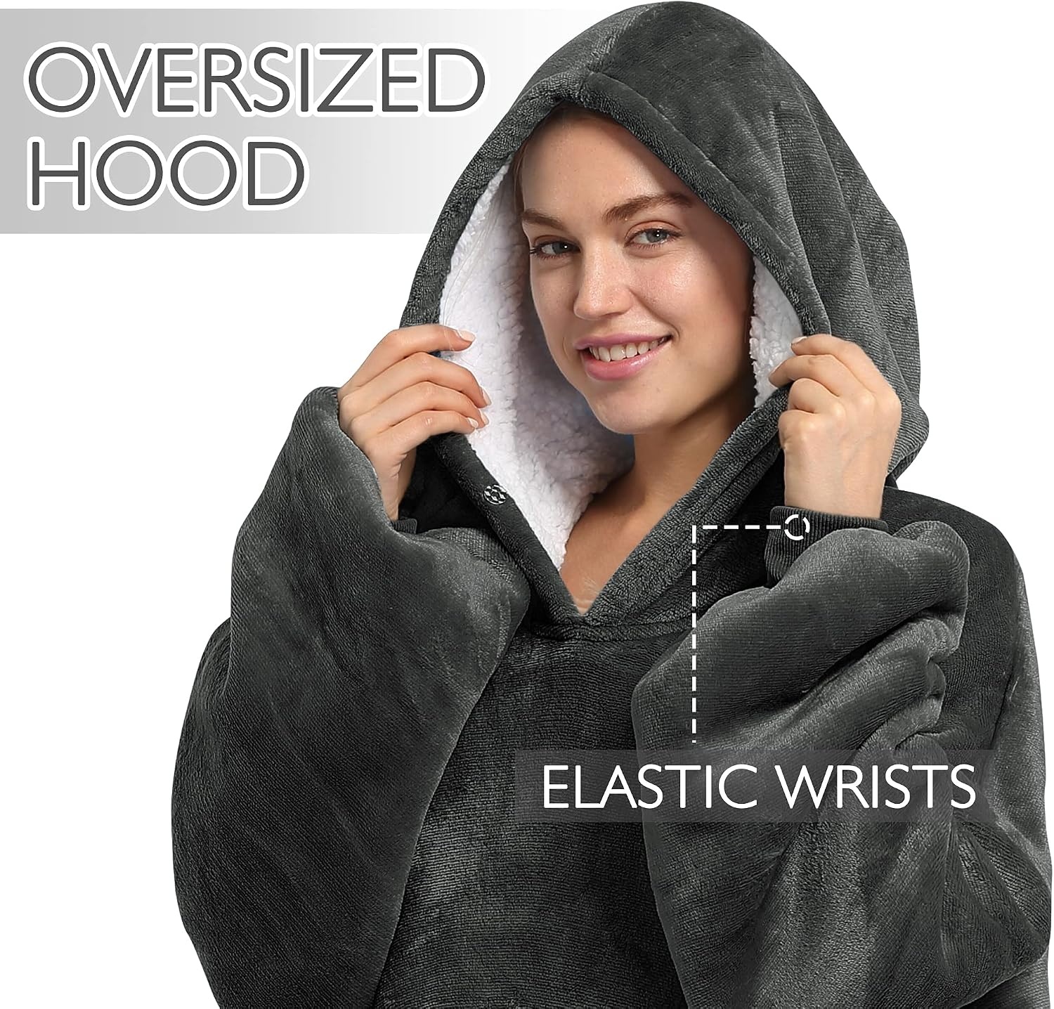 image:imageCatalonia Oversized Hoodie Blanket Sweatshirt Extra Long Comfortable Sherpa Lounging Pullover