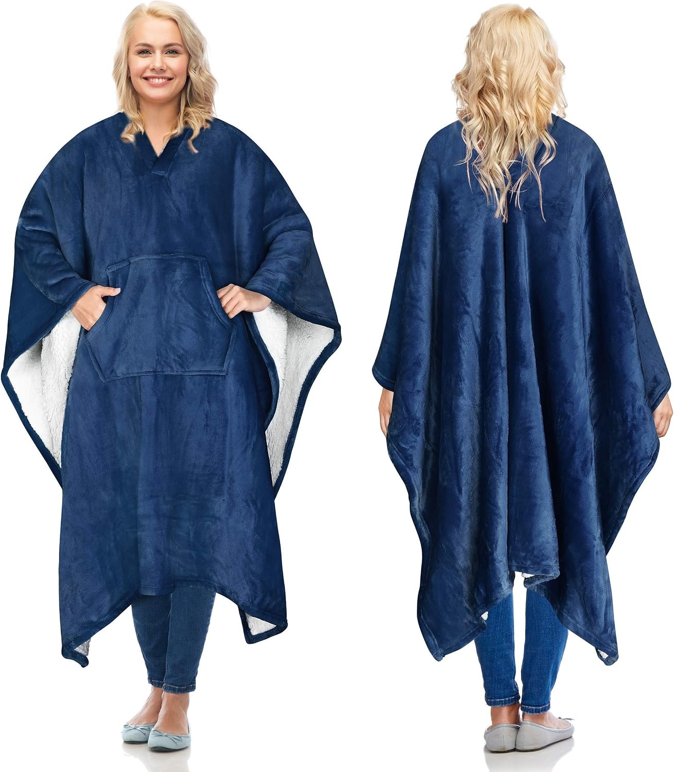 image:imageCatalonia Sherpa Wearable Blanket Poncho for Adult Women MenWrap Blanket Cape with PocketWarmSoftCozySnugglyComfort GiftNo SleevesNavy
