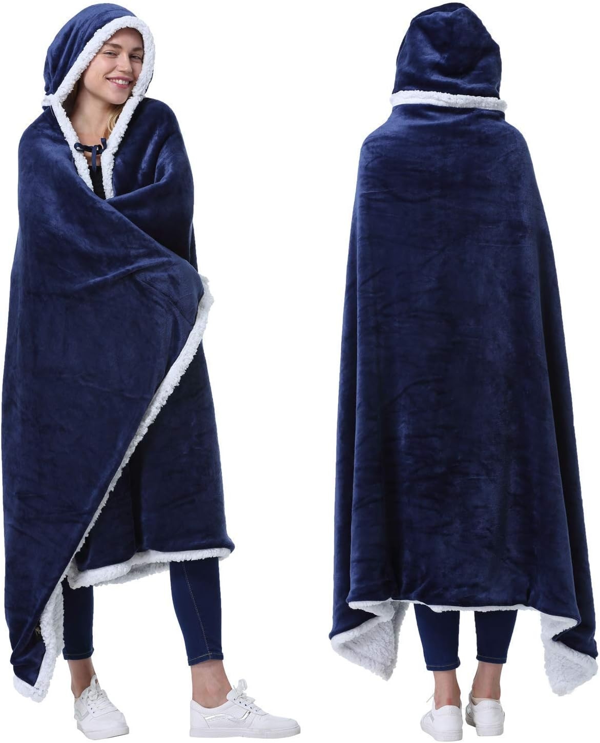 image:imageCatalonia Sherpa Wearable Blanket Poncho for Adult Women MenWrap Blanket Cape with PocketWarmSoftCozySnugglyComfort GiftNo SleevesNavy