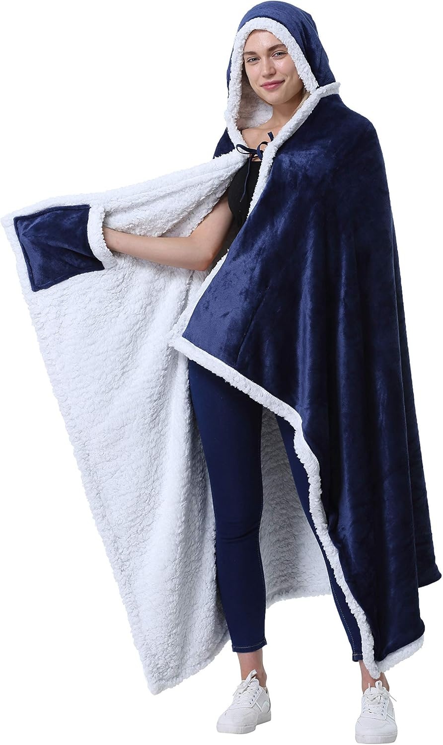 image:imageCatalonia Sherpa Wearable Blanket Poncho for Adult Women MenWrap Blanket Cape with PocketWarmSoftCozySnugglyComfort GiftNo SleevesNavy