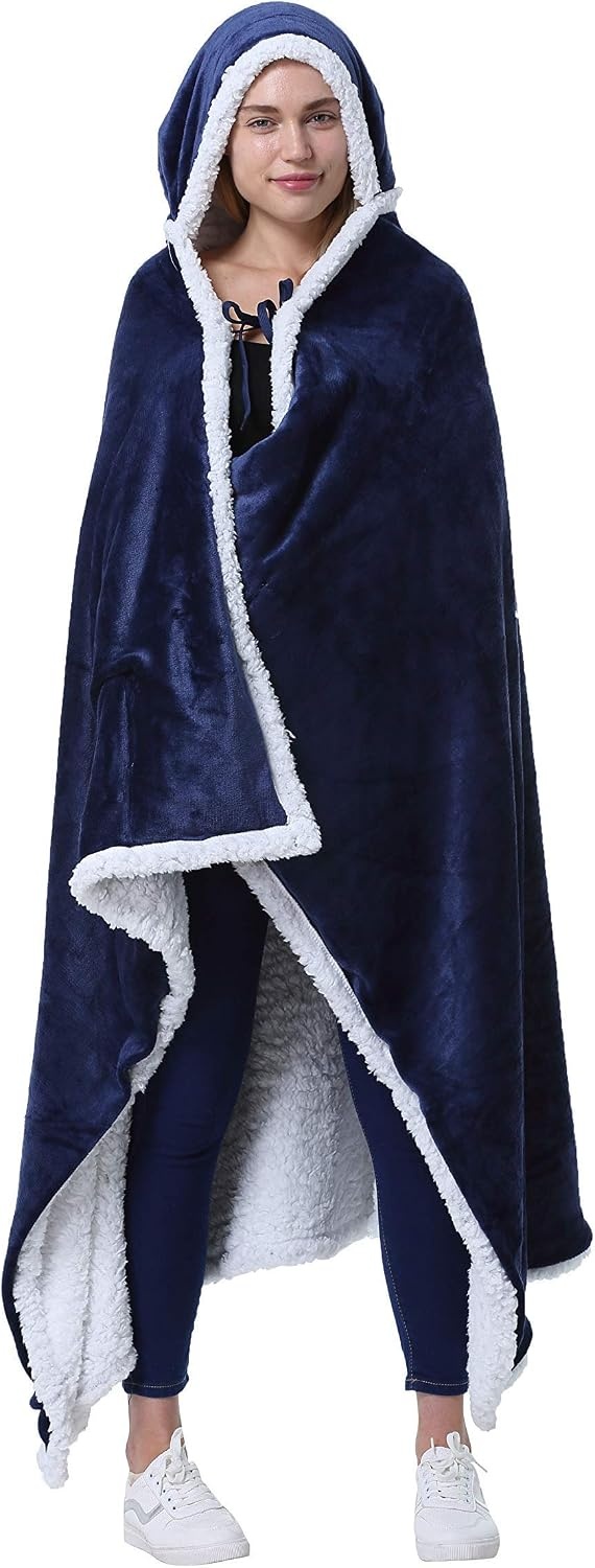 image:imageCatalonia Sherpa Wearable Blanket Poncho for Adult Women MenWrap Blanket Cape with PocketWarmSoftCozySnugglyComfort GiftNo SleevesNavy