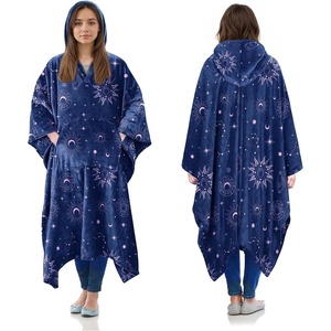 Catalonia Hooded Wearable Blanket Poncho for Adult Women Men, Fleece Wrap Blanket Cape with Hood | Warm, Soft, Cozy, Snuggly | Comfort Gift, No Sleeves(Astrology Navy)
