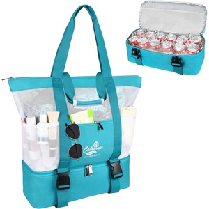 Catalonia Large Beach Tote Bag with Cooler Bag, Mesh Carryall for Women(Aqua)