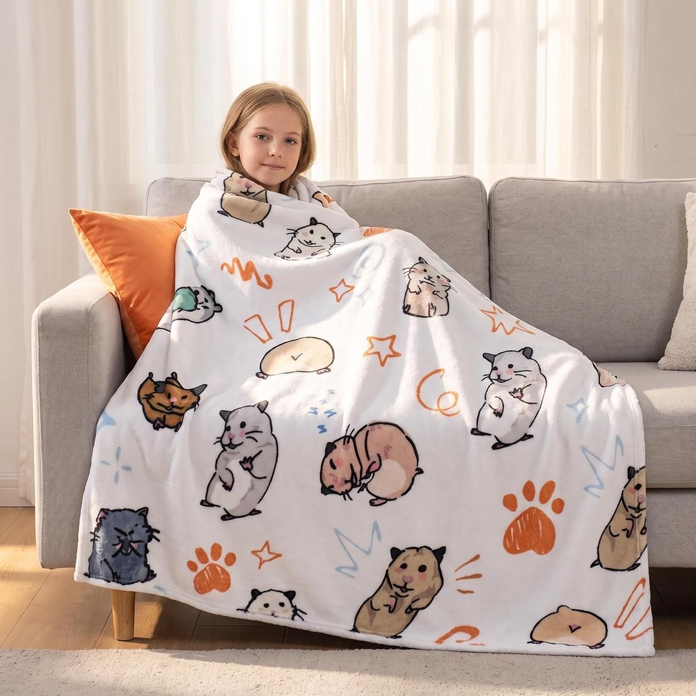 image:imageCatalonia Cute Hamster Throw Blanket for Kids Soft Flannel Fleece Blanket for Couch Bed Lightweight Cozy Throw for Boys amp Girls Machine Washable Cartoon Blanket 40x50Hamster