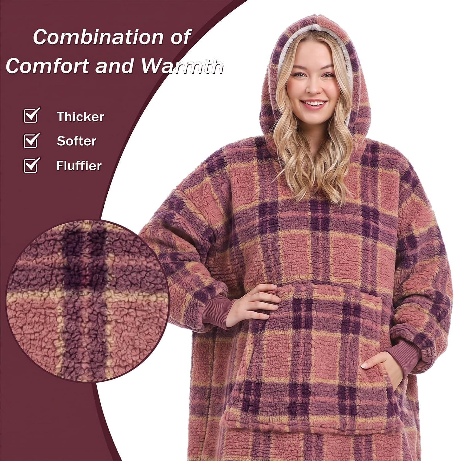 image:imageCatalonia Oversized Blanket Hoodie Wearable Blanket SweatshirtPlaid Brown