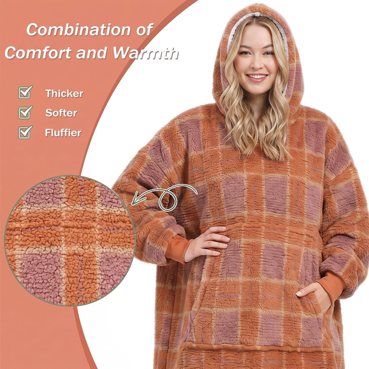 image:imageCatalonia Oversized Blanket Hoodie Wearable Blanket SweatshirtPlaid Orange
