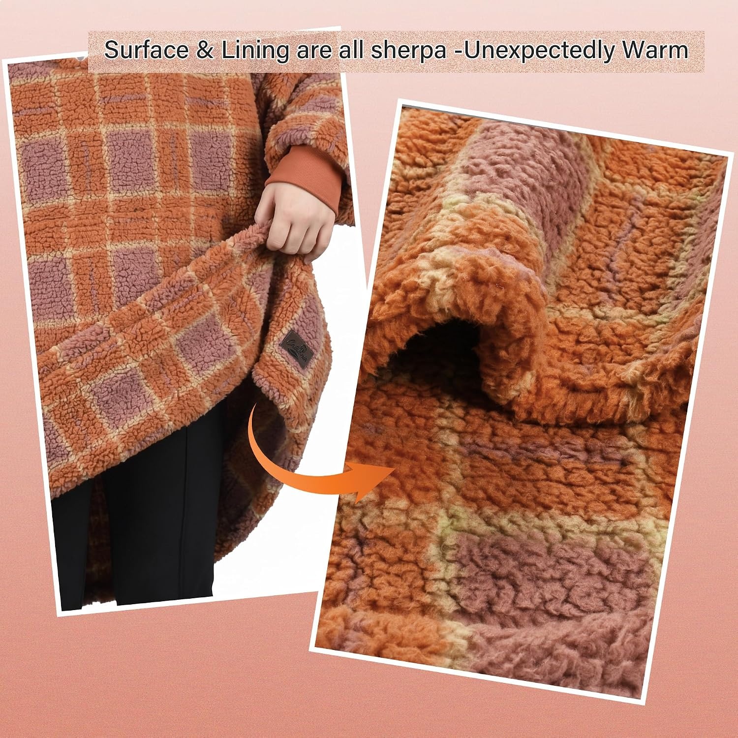 image:imageCatalonia Oversized Blanket Hoodie Wearable Blanket SweatshirtPlaid Orange