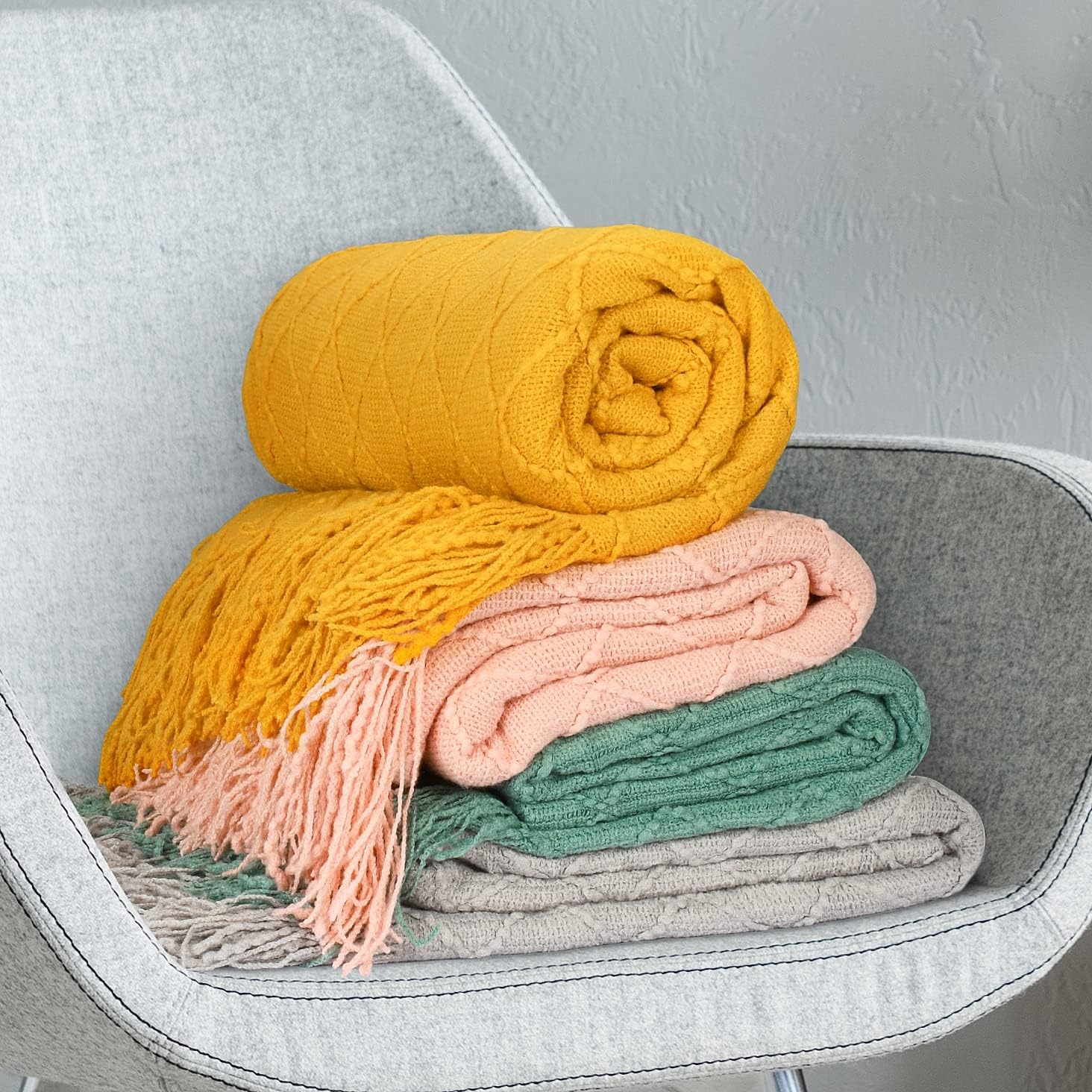image:imageCatalonia Teal Green Knitted Throw Blanket for Couch Decorative Blanket with Fringe Acrylic Leisure Blanket for Bed Sofa Living Room All Seasons Lightweight Cozy Solid Color 5060 inchesTeal