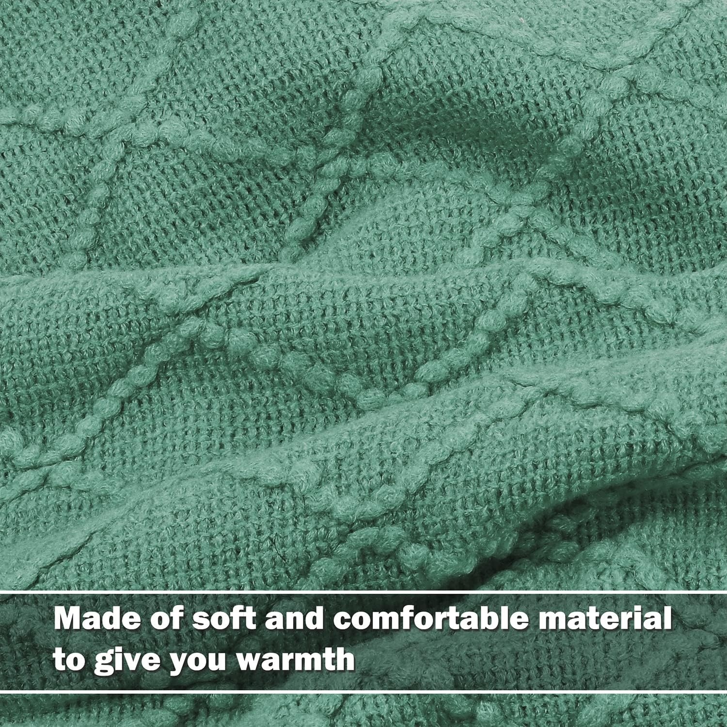 image:imageCatalonia Teal Green Knitted Throw Blanket for Couch Decorative Blanket with Fringe Acrylic Leisure Blanket for Bed Sofa Living Room All Seasons Lightweight Cozy Solid Color 5060 inchesTeal