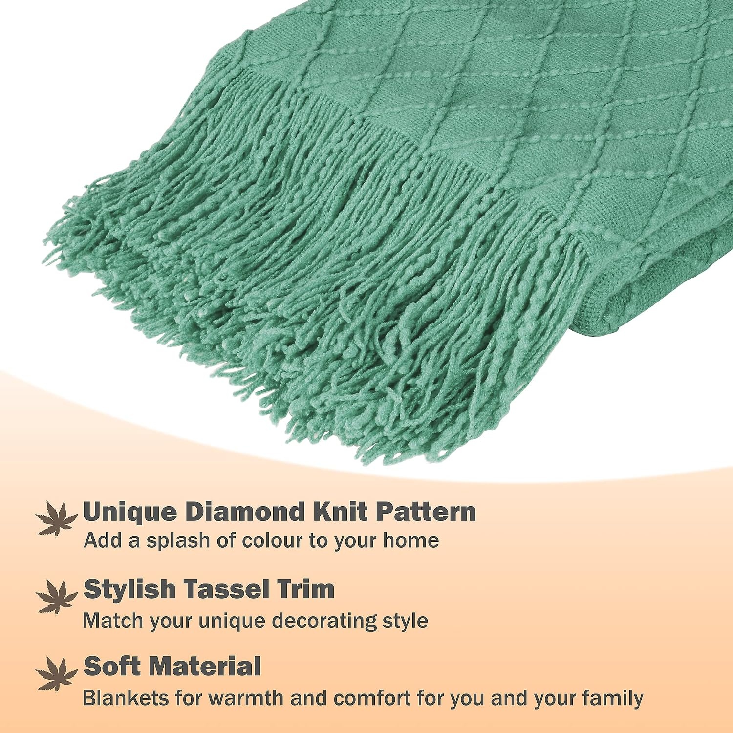 image:imageCatalonia Teal Green Knitted Throw Blanket for Couch Decorative Blanket with Fringe Acrylic Leisure Blanket for Bed Sofa Living Room All Seasons Lightweight Cozy Solid Color 5060 inchesTeal