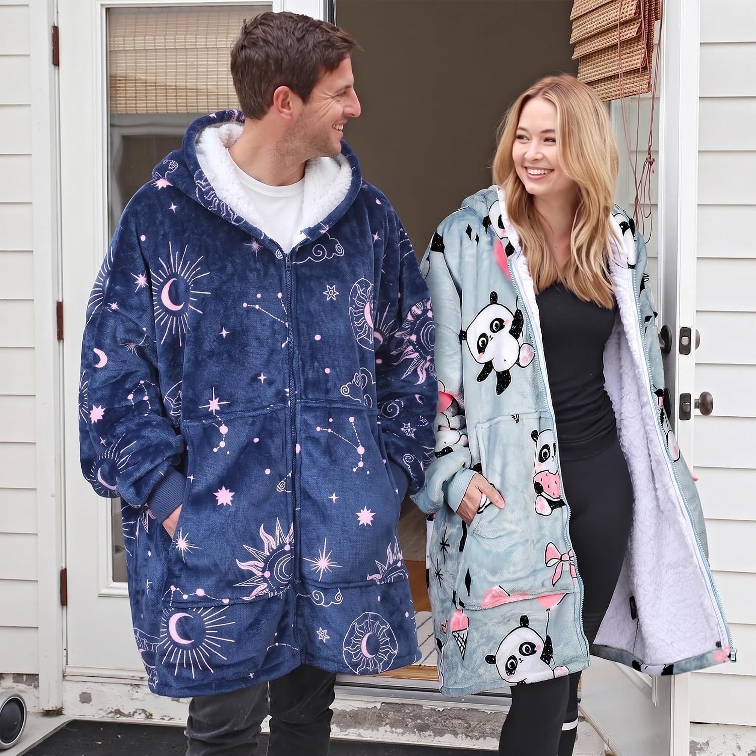 image:imageCatalonia Zip Up Wearable Blanket Hoodie Oversized Sherpa SweatshirtAstrology Navy