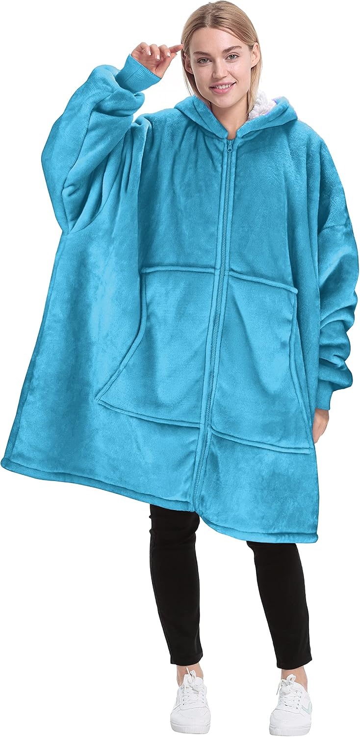 image:imageCatalonia Zip Up Wearable Blanket Hoodie Oversized Sherpa SweatshirtBlue