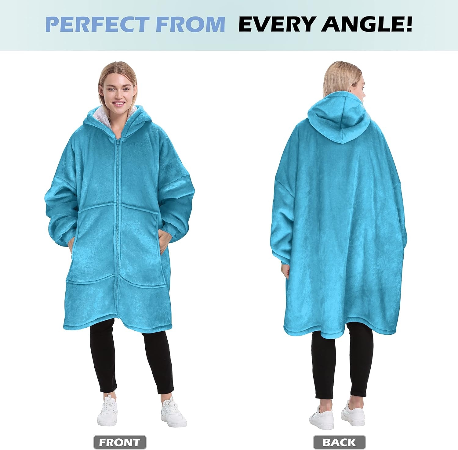 image:imageCatalonia Zip Up Wearable Blanket Hoodie Oversized Sherpa SweatshirtBlue