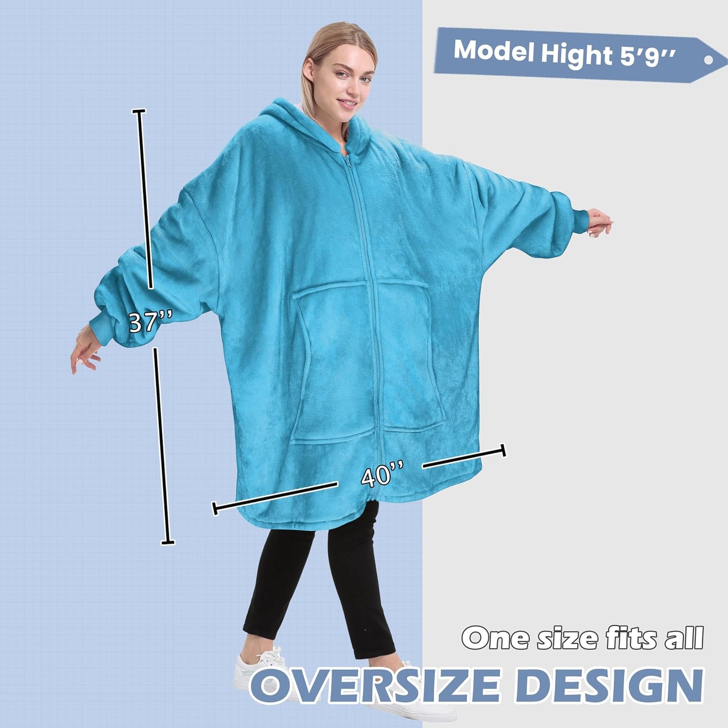 image:imageCatalonia Zip Up Wearable Blanket Hoodie Oversized Sherpa SweatshirtBlue