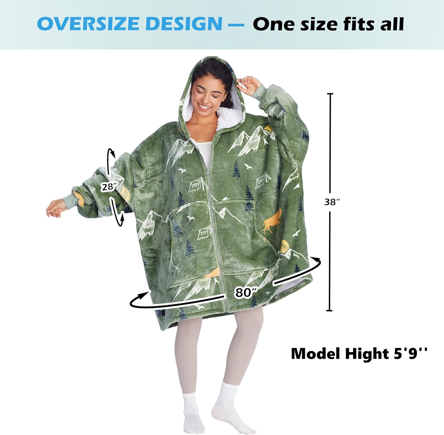image:imageCatalonia Zip Up Wearable Blanket Hoodie Oversized Sherpa SweatshirtCamping