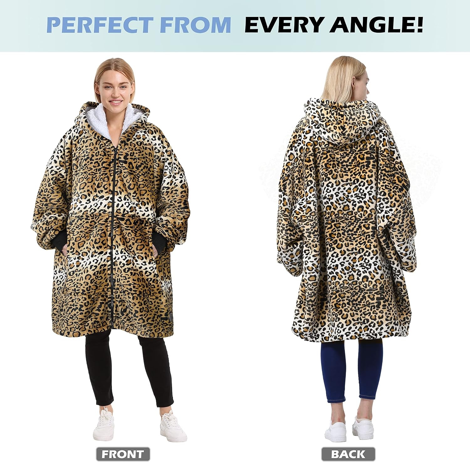 image:imageCatalonia Zip Up Wearable Blanket Hoodie Oversized Sherpa SweatshirtCheetah