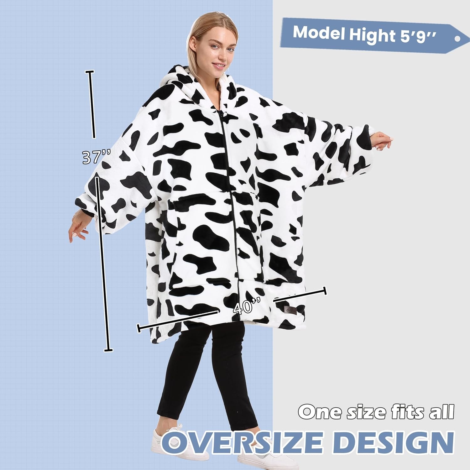 image:imageCatalonia Zip Up Wearable Blanket Hoodie Oversized Sherpa SweatshirtDalmatian